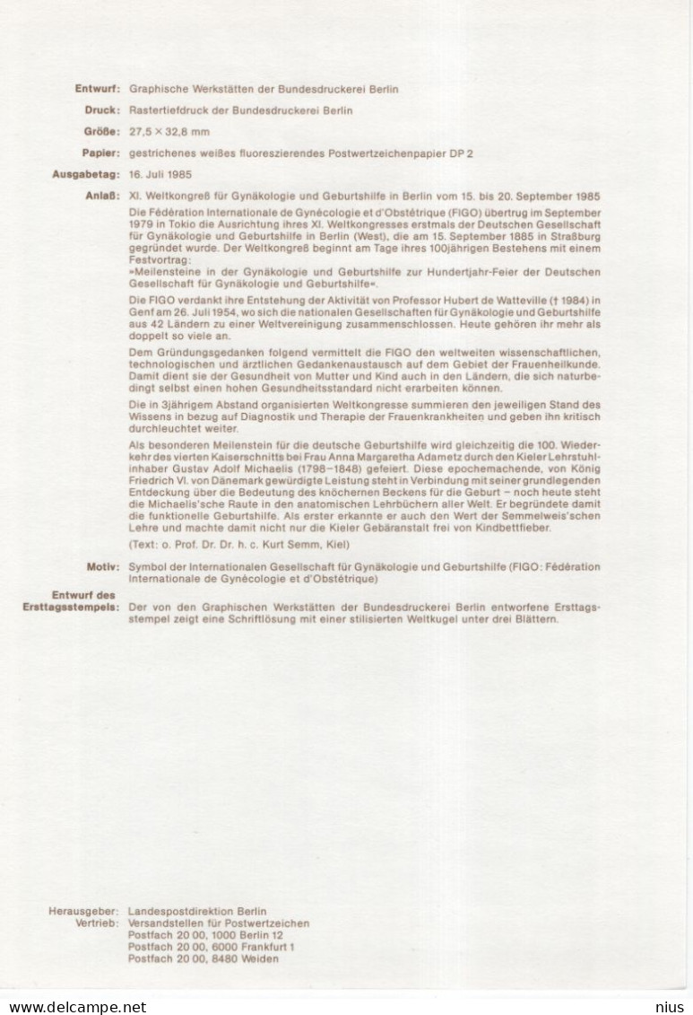 Germany Deutschland 1985-09 Weltkongress Fur Gynakologie & Geburtshilfe, Gynacology & Obstetrics Medicine, Berlin - 1981-1990