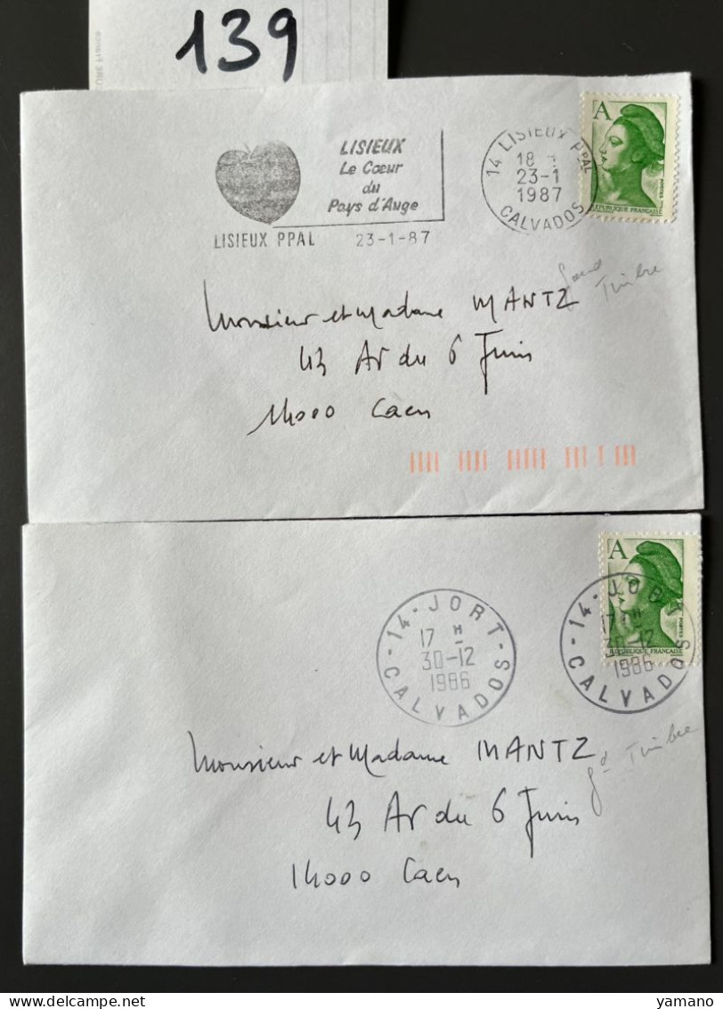 Marcophilie 1987- Lot De 2 Lettres  LIBERTE A Vert  -  PNU Ier échelon - Grand Format     ( 139 ) - 1961-....