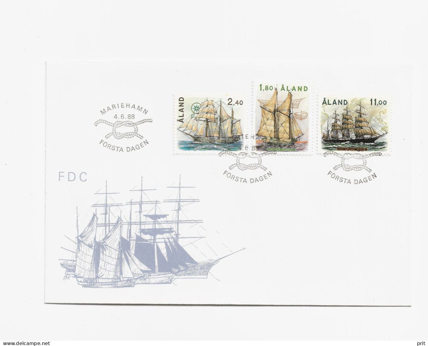 Aland Finland First Day Unused Cover 1988 Ship Stamps Set - Aland