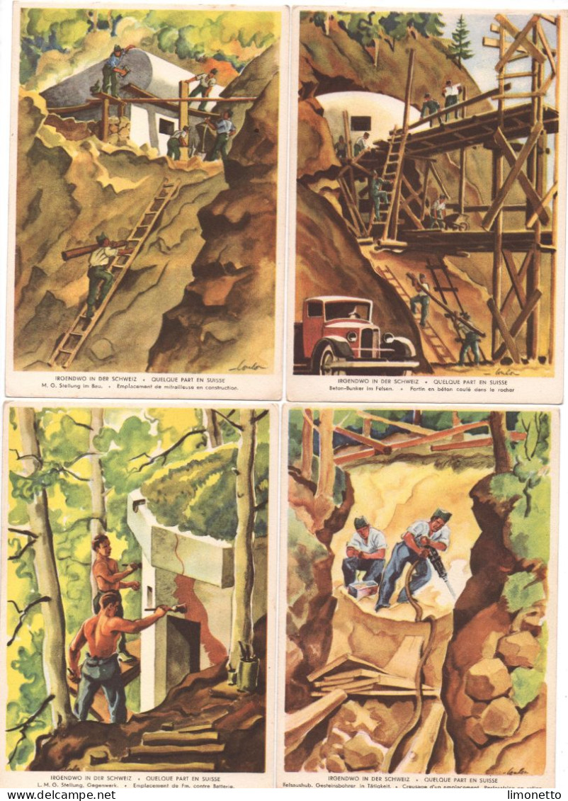 Suisse - Armée Suisse- Mobilisation 1939-40 - Lot De 7 Cartes  Illustration  E.de Coulon -  "Travaux Militaires " - Sonstige & Ohne Zuordnung