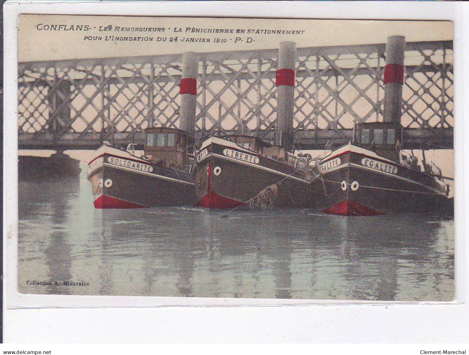 CONFLANS: Les Remmorqueurs, La Pénichienne En Stationnement Pour L'inondation De Janvier 1910, Canal - Très Bon état - Altri & Non Classificati