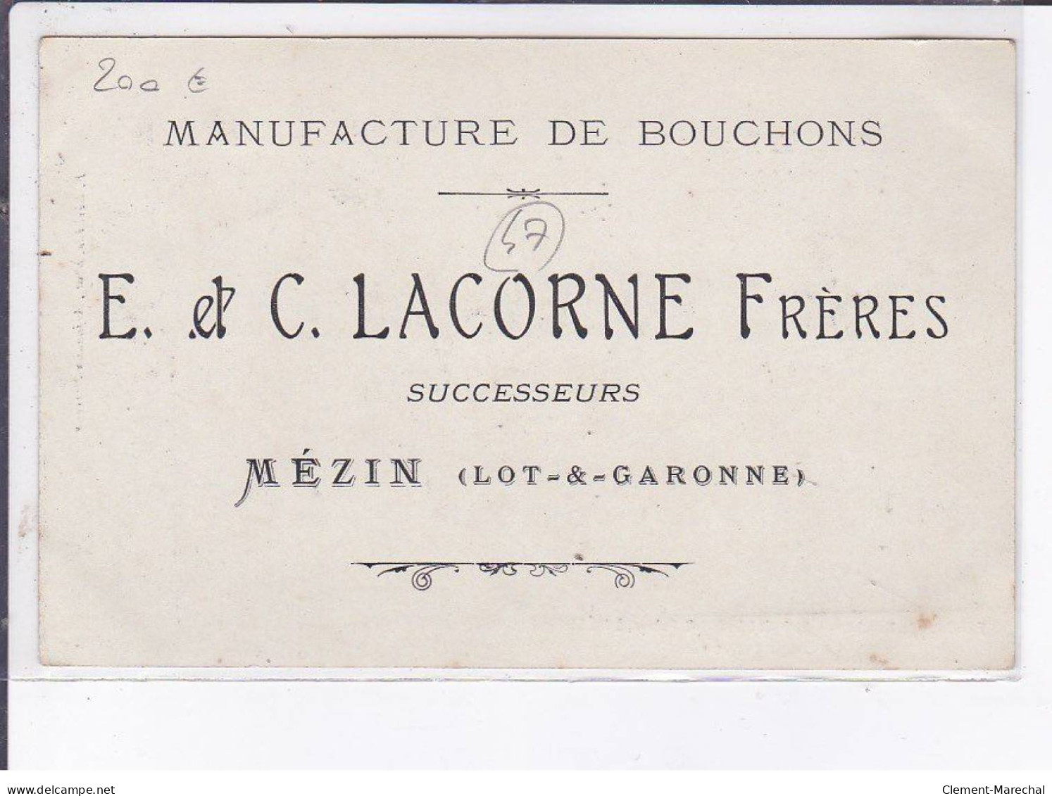 MEZIN: Fabrique De Bouchons, E. Et C. Lacorne Frère, La Coupe Des Carrés - Très Bon état - Andere & Zonder Classificatie