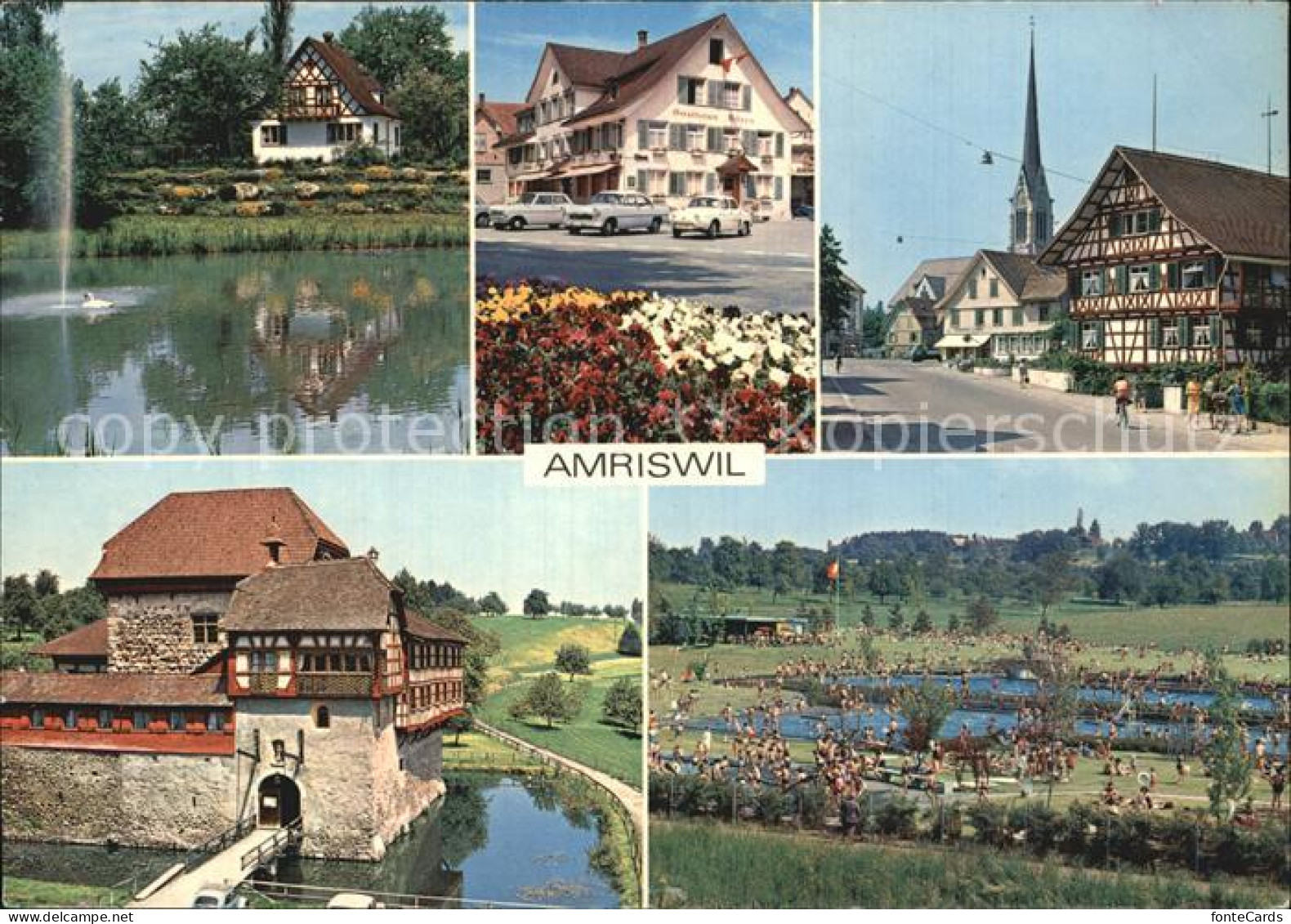 12589274 Amriswil TG Teilansichten Schwanenteich Gasthaus Kirche Freibad Schloss - Autres & Non Classés