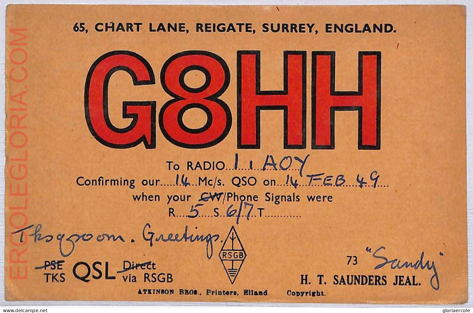 Ad9144 - GREAT BRITAIN - RADIO FREQUENCY CARD - England - 1949 - Radio