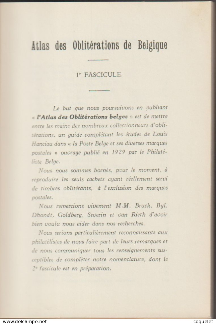 Atlas Des Oblitérations De Belgique Les 3 Fascicules Par André  DE COCK - Oblitérations