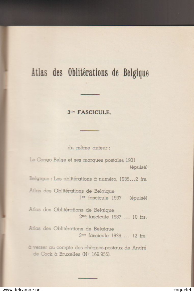 Atlas des Oblitérations de Belgique les 3 fascicules par André  DE COCK