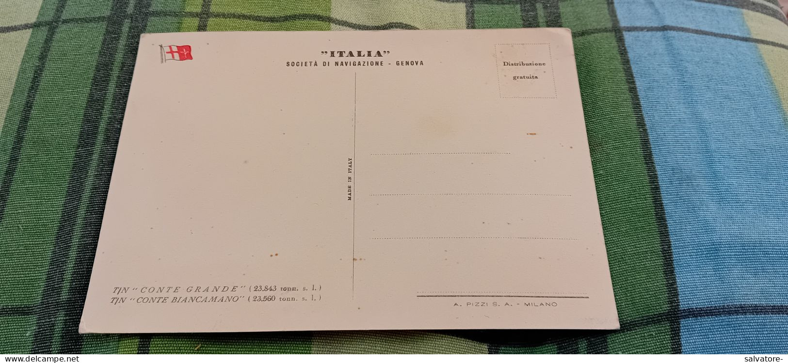 CARTOLINA T/N CONTE GRANDE- SOCIETA ' DI NAVIGAZIONE GENOVA- ANNI 50 NON VIAGGIATA - Traghetti