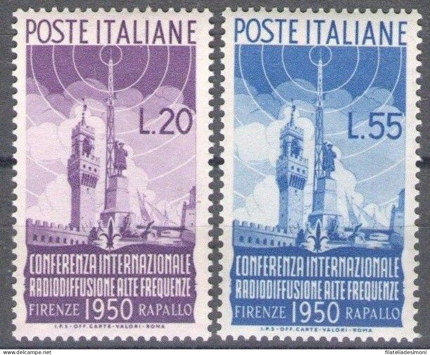 1950 Italia - Repubblica, Radiodiffusione, 2 Valori, N. 623-624, MNH** - Andere & Zonder Classificatie