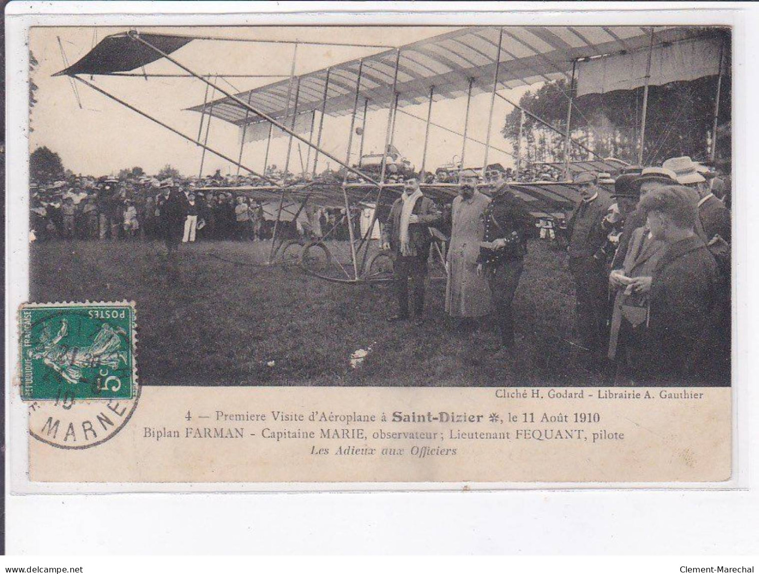 SAINT-DIZIER: Première Visite D'aéroplane, Biplan Farman, Capitaine Marie - état (partiellement Décollée) - Saint Dizier