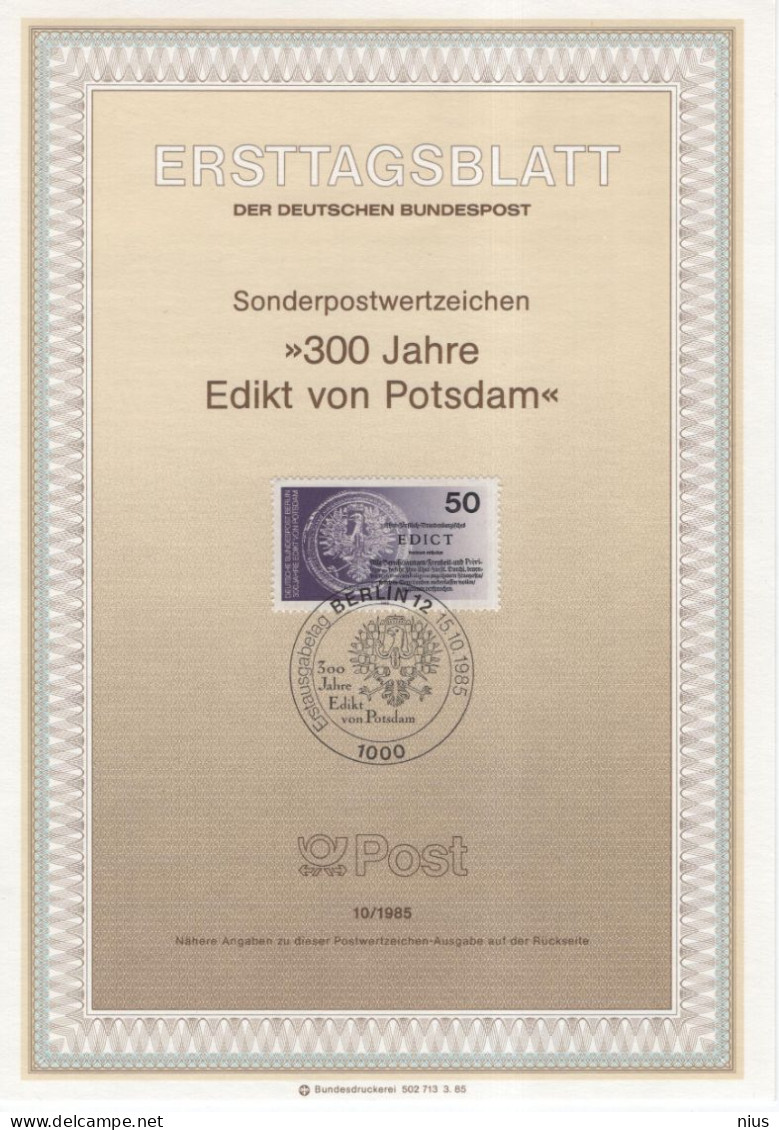 Germany Deutschland 1985-10 300 Jahre Edict, Edikt Von Potsdam, Canceled In Berlin - 1981-1990