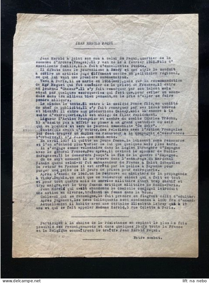 Tract Presse Clandestine Résistance Belge WWII WW2 'Jean Herold Paqui' - Documents