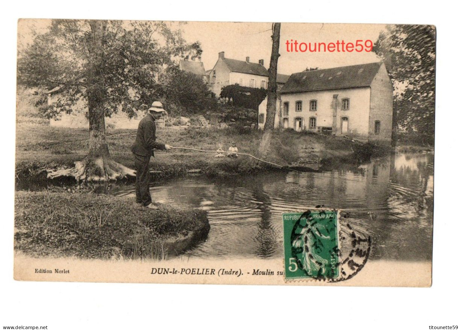 36- DUN-le-POELIER (Indre)- MOULIN- ECRITE- TIMBREE-1915 - Sonstige & Ohne Zuordnung