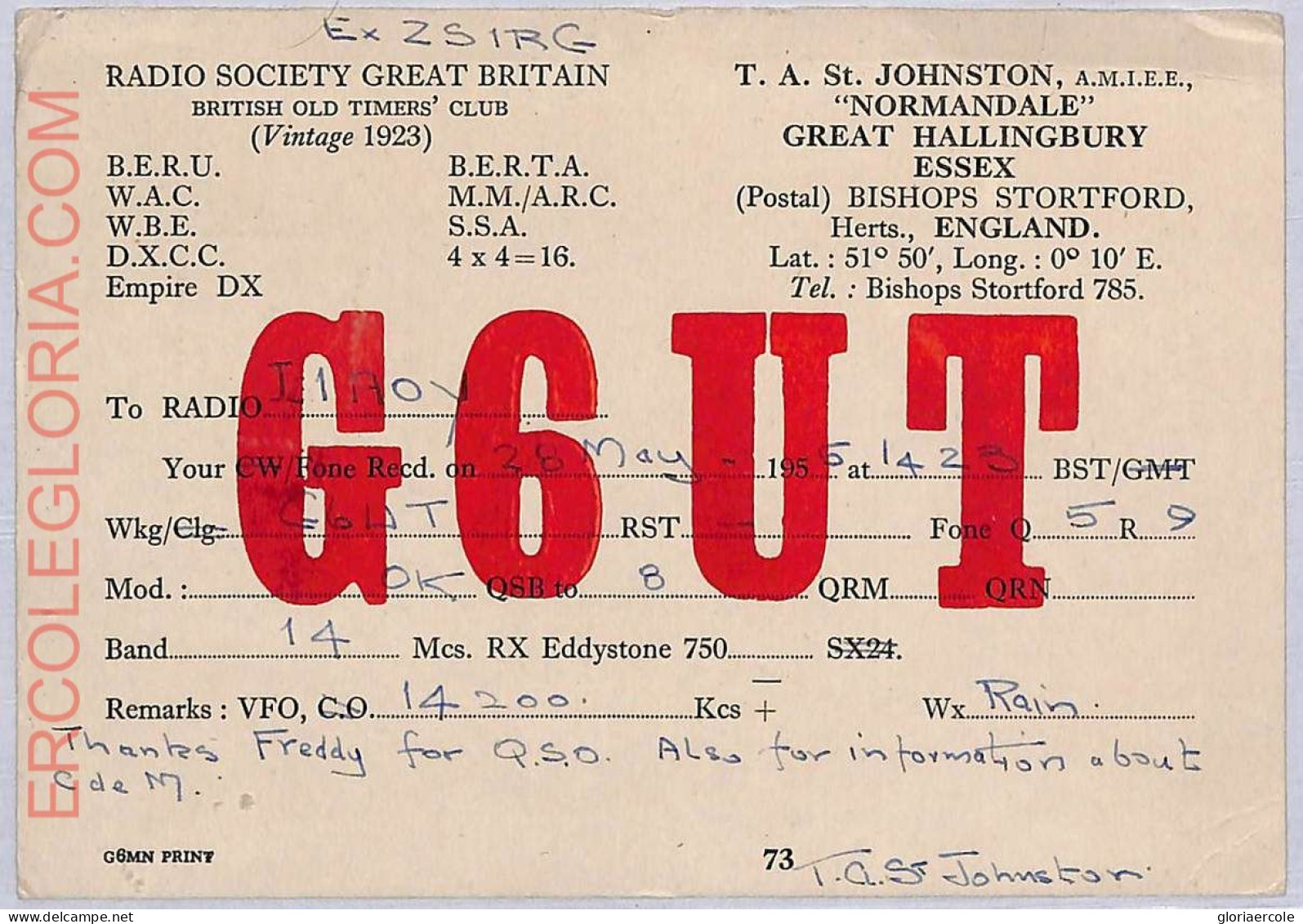 Ad9148 - GREAT BRITAIN - RADIO FREQUENCY CARD - England - 1955 - Radio