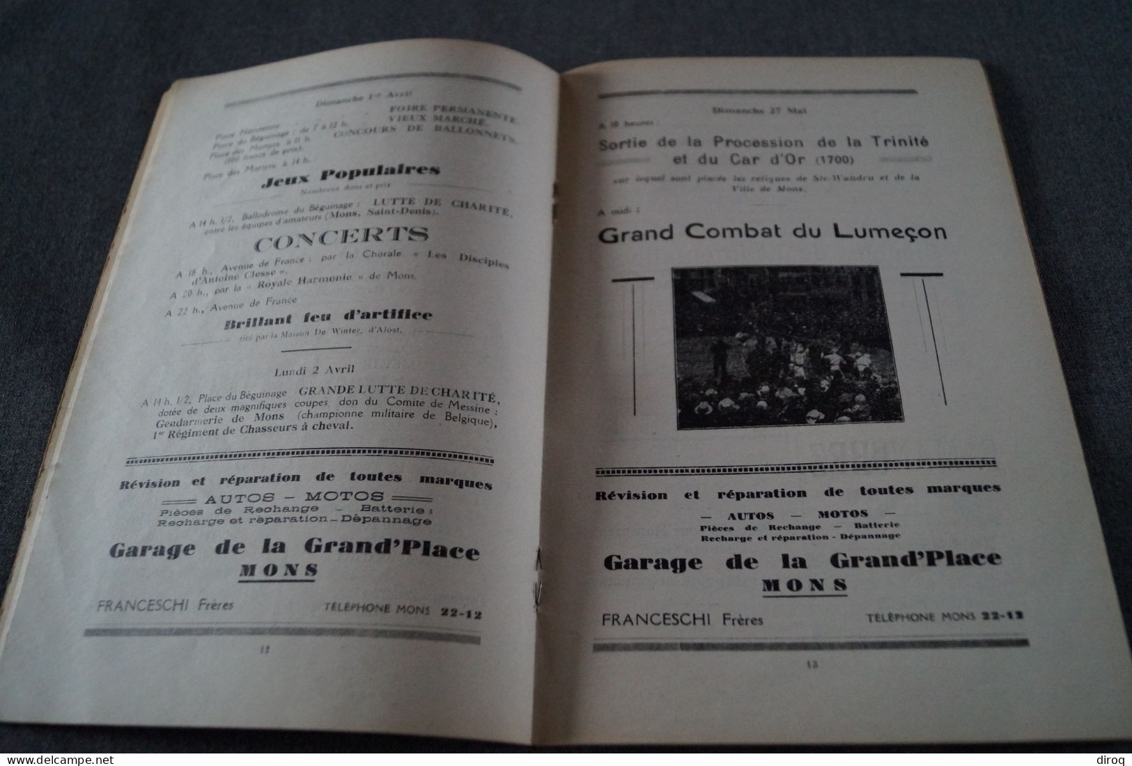 Festivités de Mons 1934,prospectus originale d'époque,complet et en bel état de collection,24 Cm./15,5 Cm.