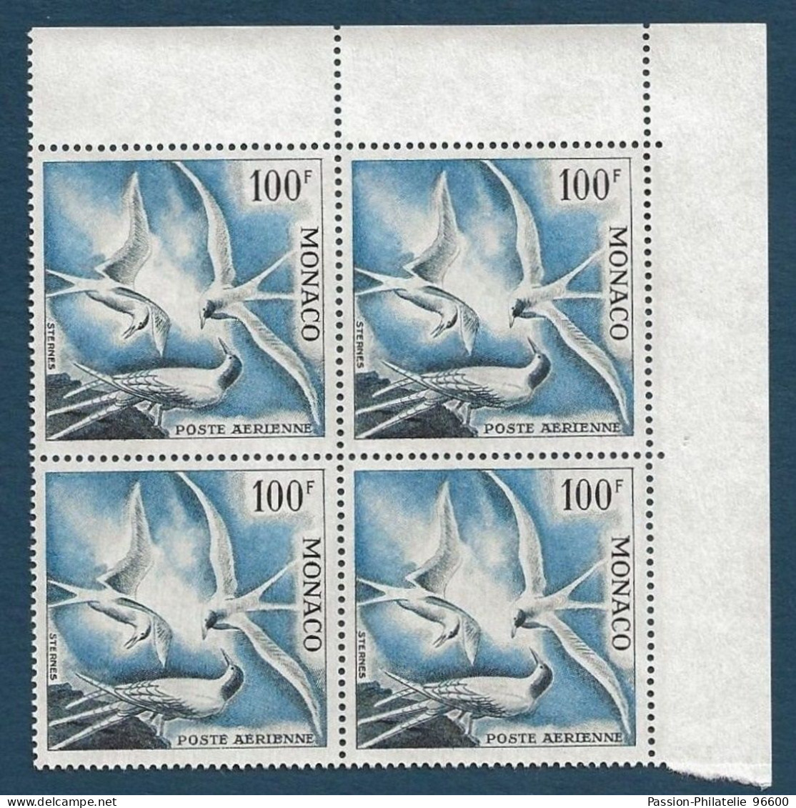 Monaco 1957 Les Oiseaux N°66,67 & 68a ** Bloc De 4, N°68 Variété E Final Tronqué TTB - Airmail
