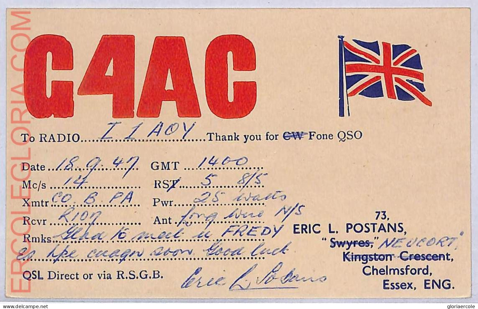 Ad9149 - GREAT BRITAIN - RADIO FREQUENCY CARD - 1947 - Radio