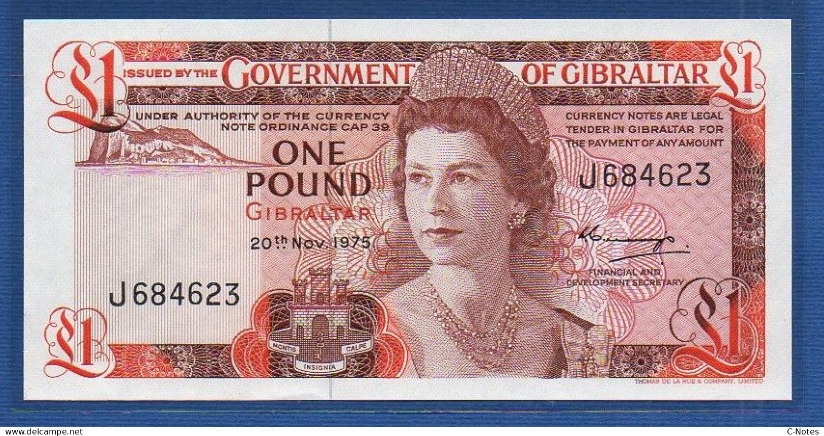 GIBRALTAR - P.20a – 1 Pound 1975 UNC, S/n J684623 - Gibilterra