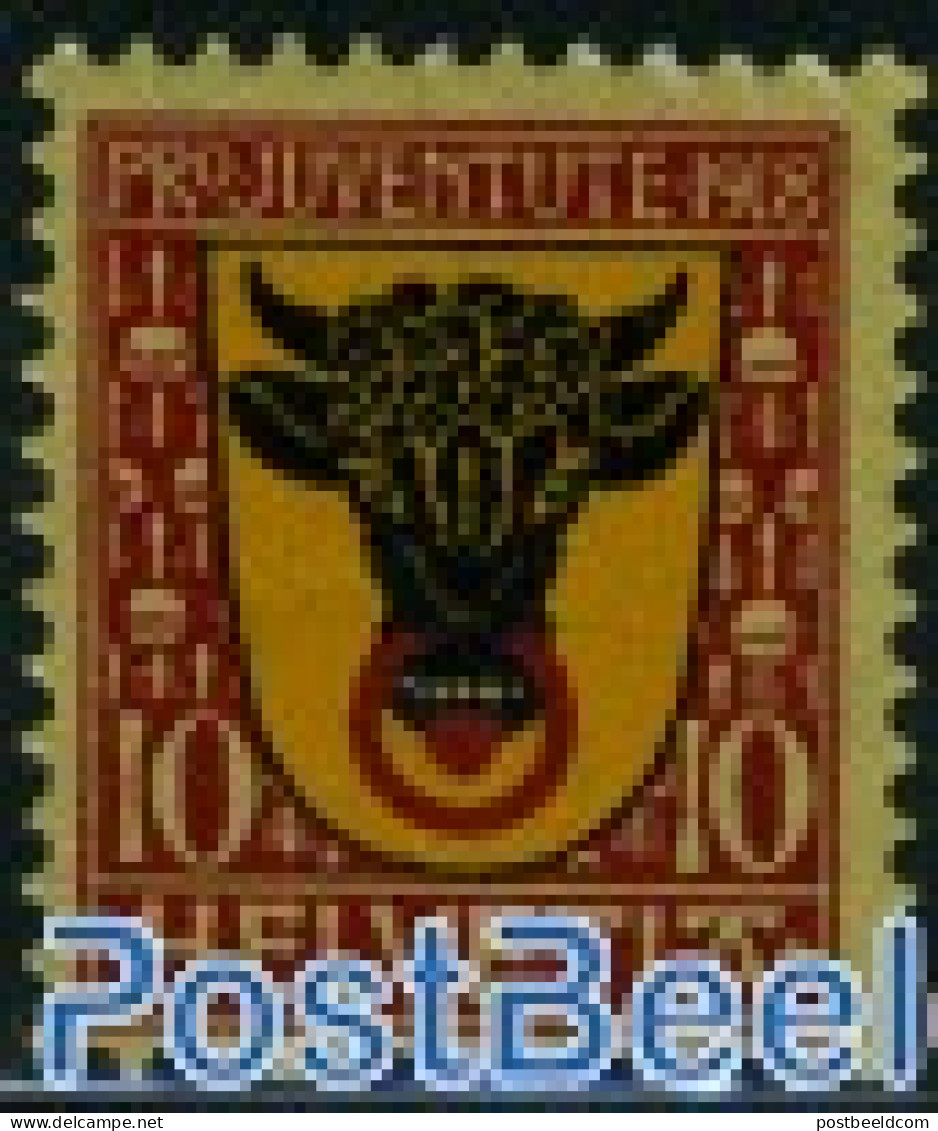 Switzerland 1918 10c, Stamp Out Of Set, Unused (hinged), History - Nature - Coat Of Arms - Cattle - Nuevos