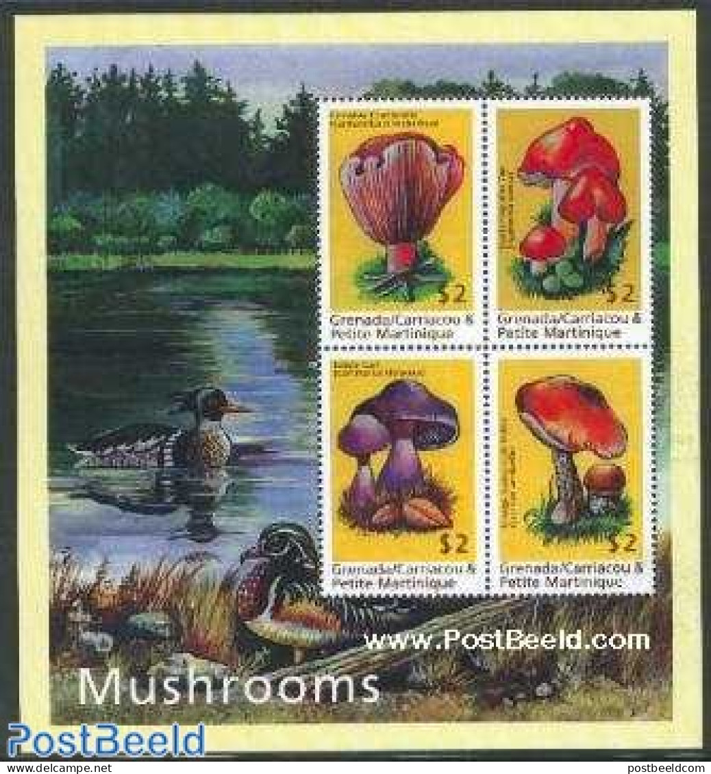 Grenada Grenadines 2000 Mushrooms 4v M/s, Cantharellus Cinnabarinus, Mint NH, Nature - Mushrooms - Mushrooms