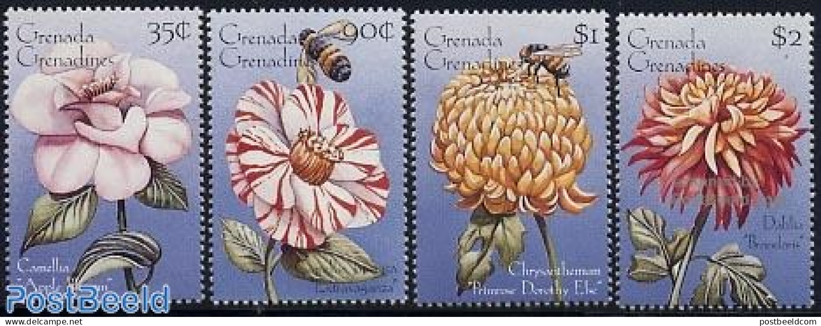 Grenada Grenadines 1996 Flowers 4v, Mint NH, Nature - Flowers & Plants - Insects - Grenade (1974-...)