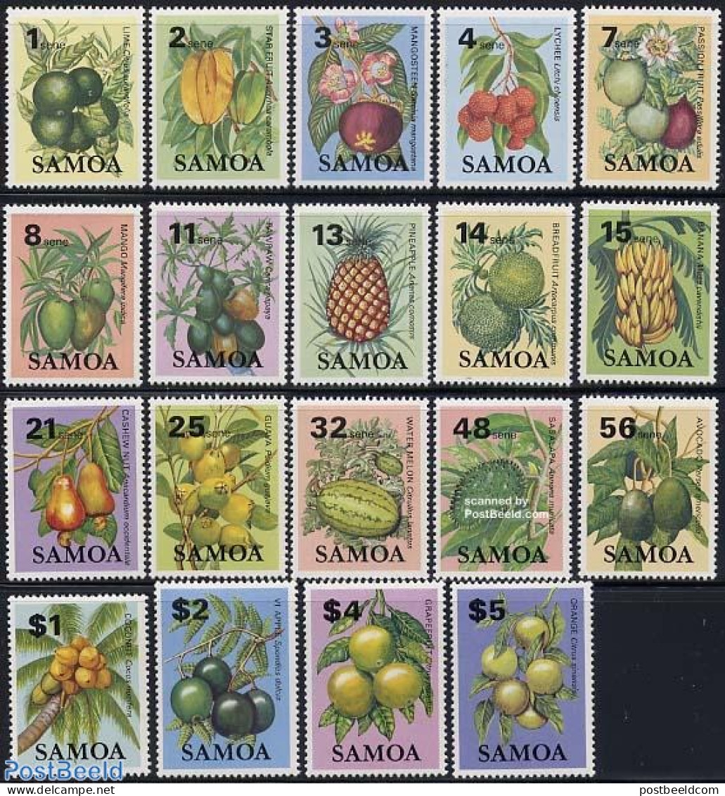 Samoa 1983 Definitives, Fruits 19v, Mint NH, Nature - Fruit - Obst & Früchte