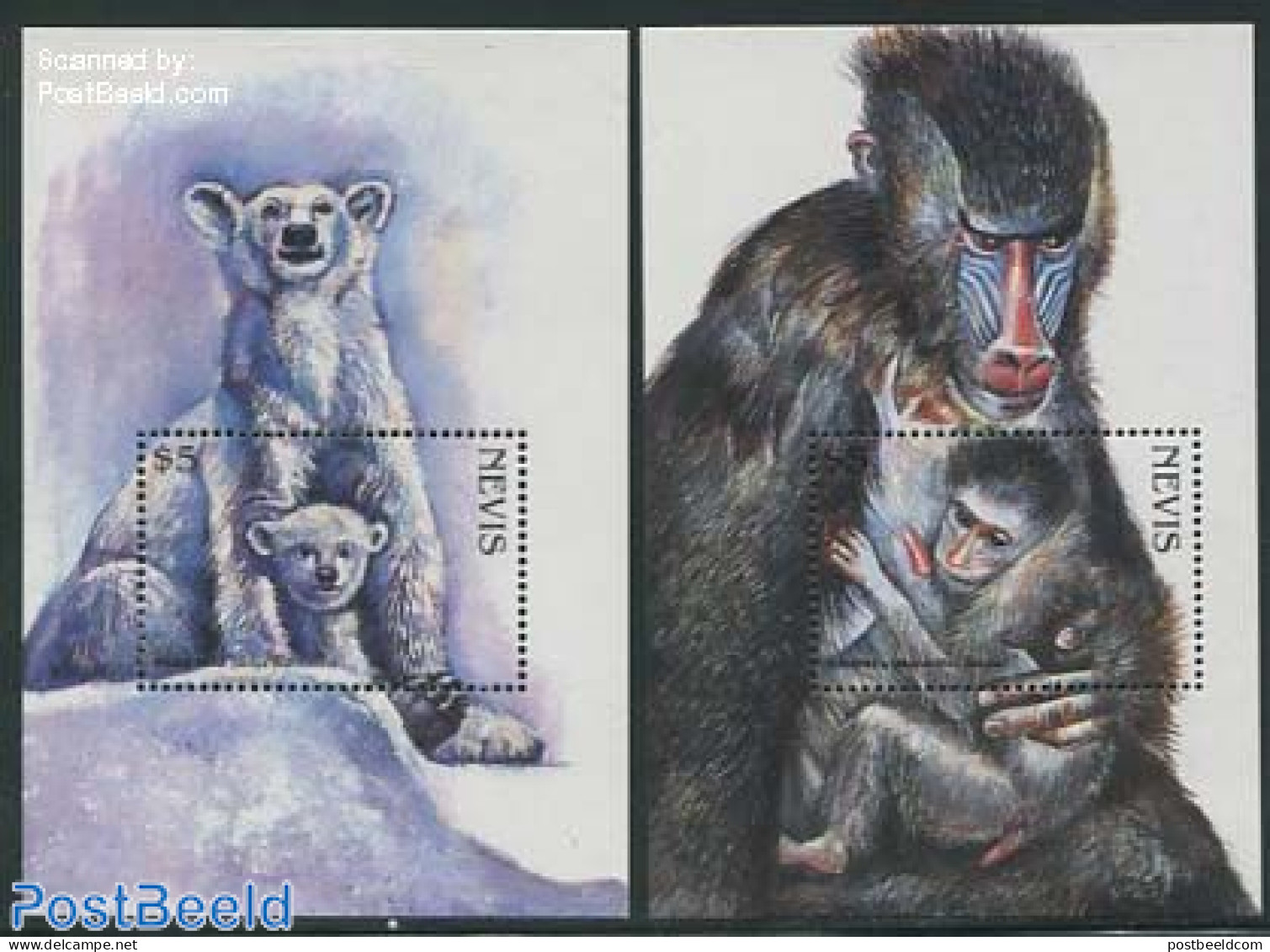 Nevis 1998 Rare Animals 2 S/s, Mint NH, Nature - Animals (others & Mixed) - Bears - Monkeys - St.Kitts-et-Nevis ( 1983-...)