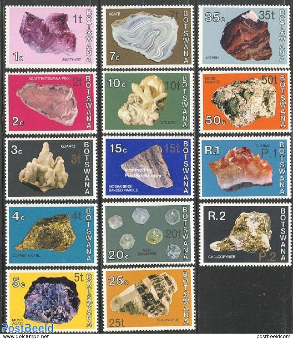 Botswana 1976 Gemstones Overprints 14v, Mint NH, History - Geology - Botswana (1966-...)