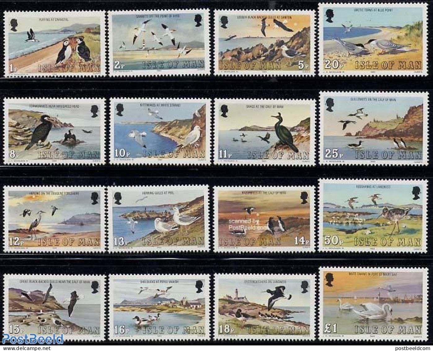 Isle Of Man 1983 Definitives 16v, Mint NH, Nature - Various - Birds - Lighthouses & Safety At Sea - Puffins - Swans - Faros