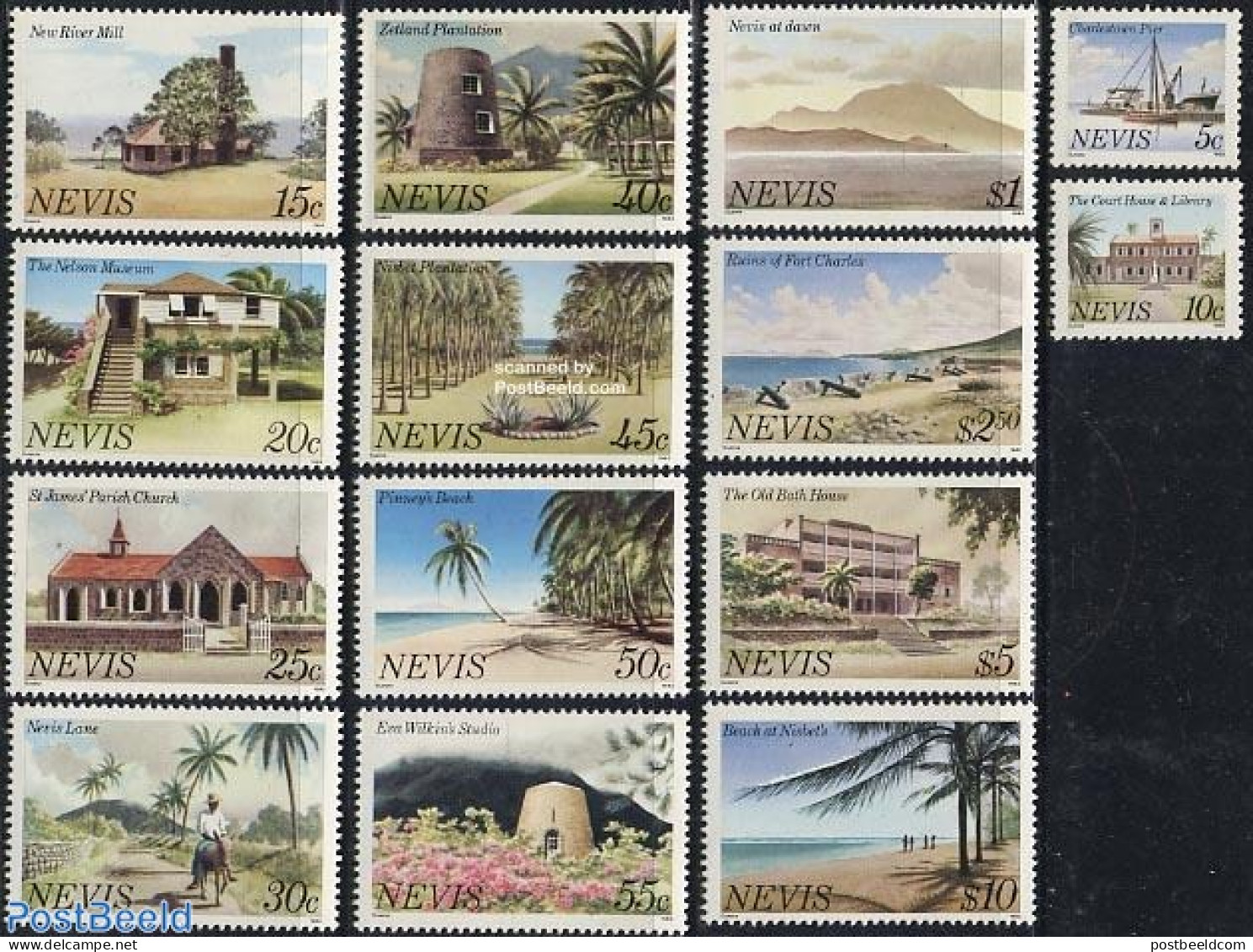 Nevis 1982 Definitives 14v (with Year 1982), Mint NH, Transport - Various - Ships And Boats - Tourism - Art - Architec.. - Ships