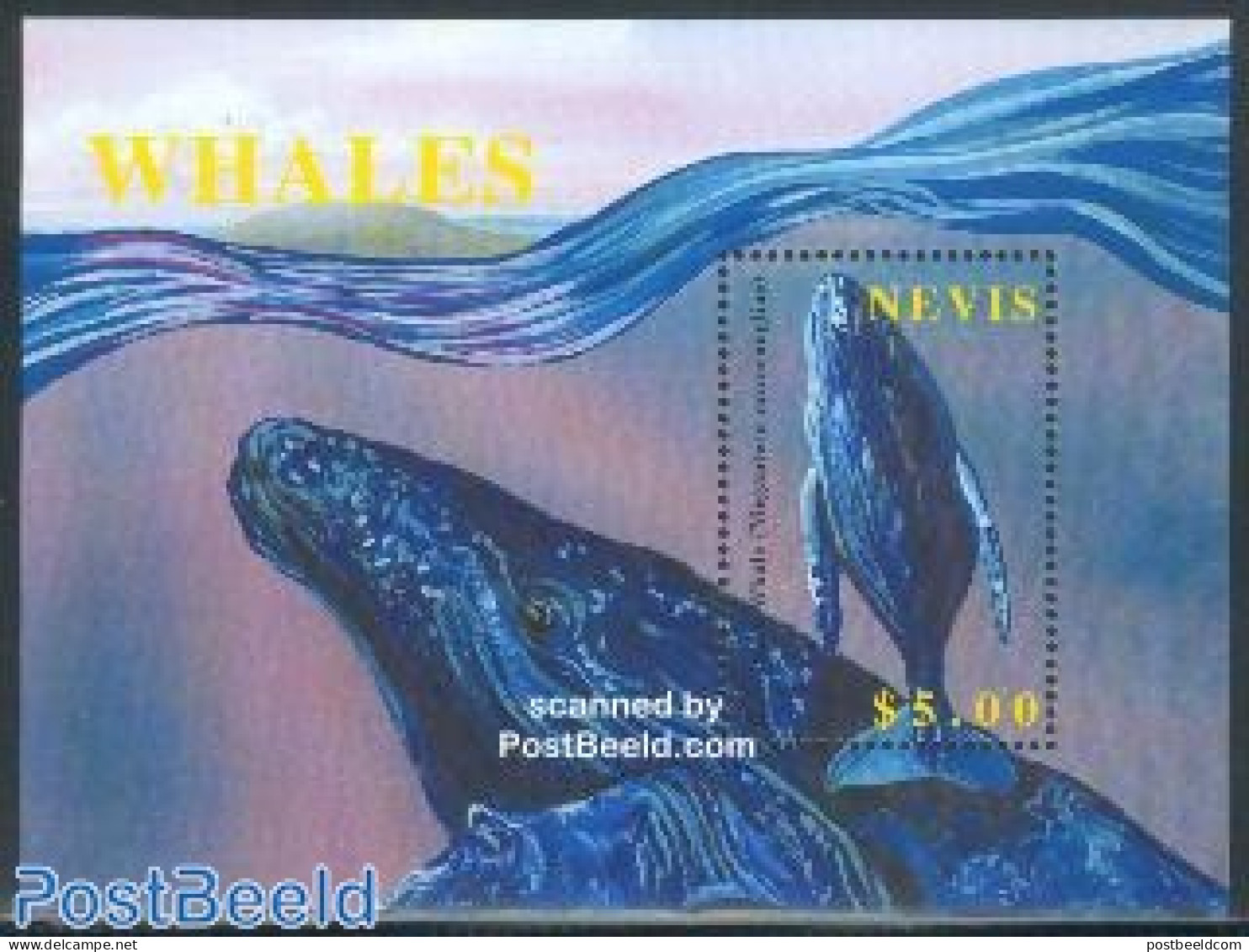 Nevis 2002 Humpback Whale S/s, Mint NH, Nature - Sea Mammals - St.Kitts Und Nevis ( 1983-...)