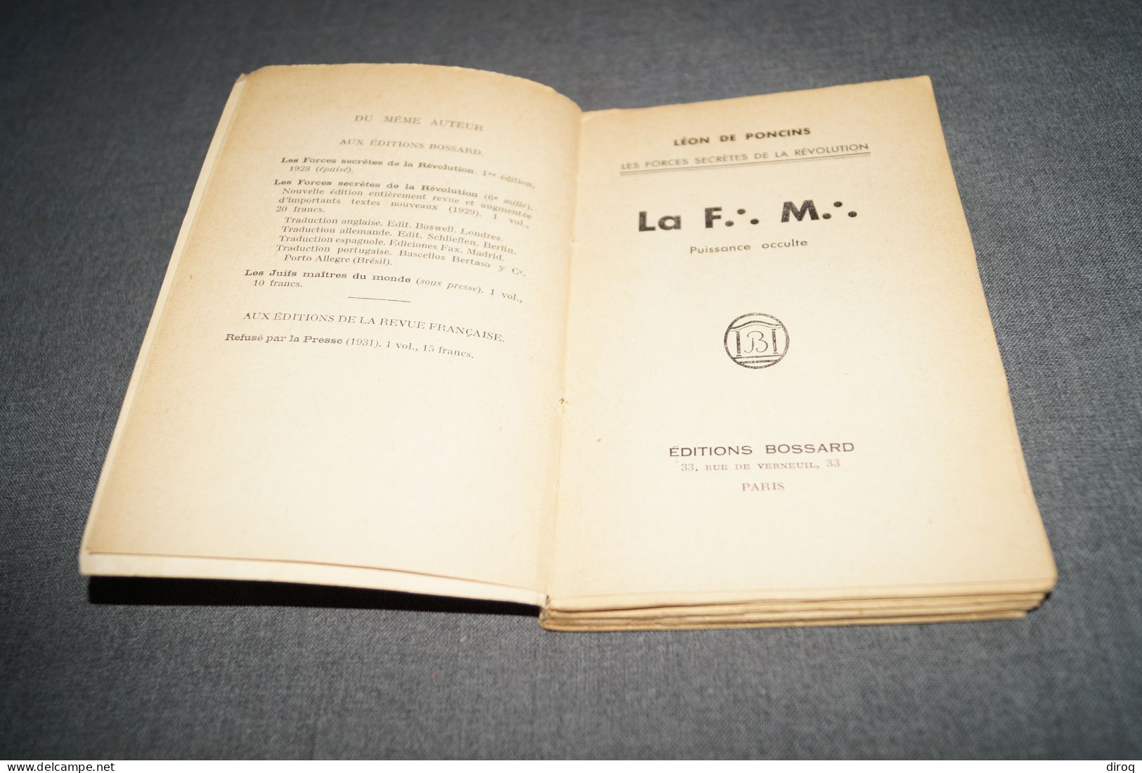 RARE Ouvrage De Franc-Maçonnerie 1932,Léon Poncin,Puissance Occulte,130 Pages,19 Cm./12 Cm. - Religion &  Esoterik