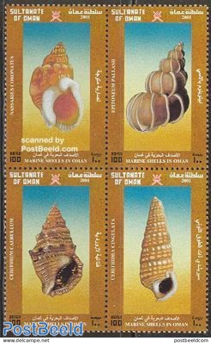 Oman 2001 Shells 4v [+], Mint NH, Nature - Shells & Crustaceans - Marine Life