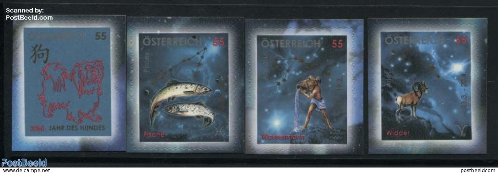 Austria 2006 Astrology 4v S-a (issued On Foil Sheets Of 2 Sets), Mint NH, Nature - Science - Dogs - Fish - Neufs