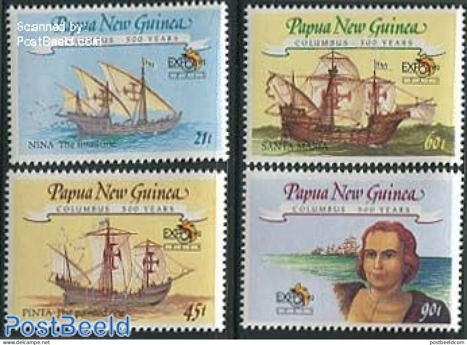 Papua New Guinea 1992 Columbus, Expo 92 4v, Mint NH, History - Transport - Various - Explorers - Ships And Boats - Wor.. - Onderzoekers