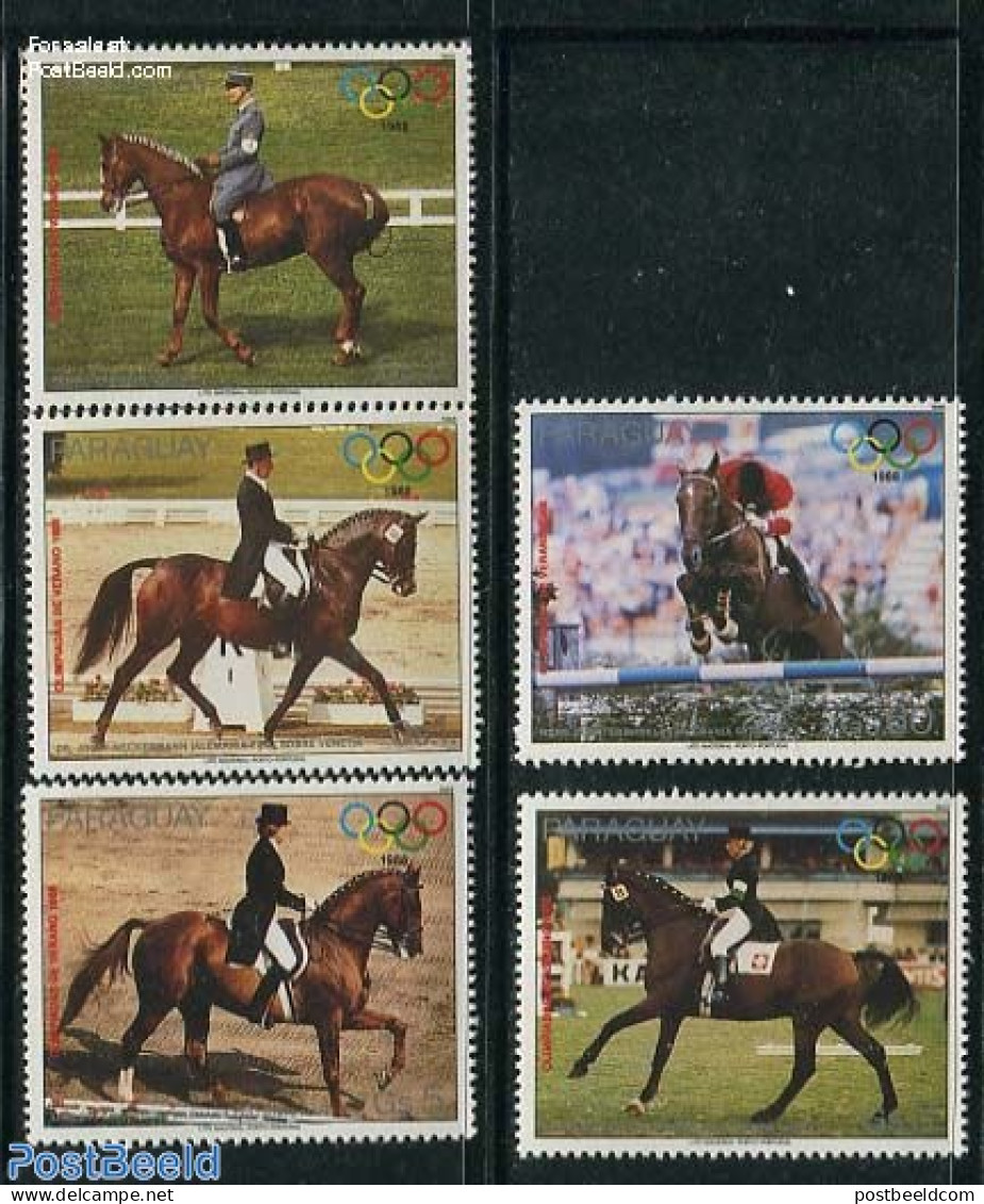 Paraguay 1988 Olympic Games 5v, Mint NH, Nature - Sport - Horses - Olympic Games - Paraguay