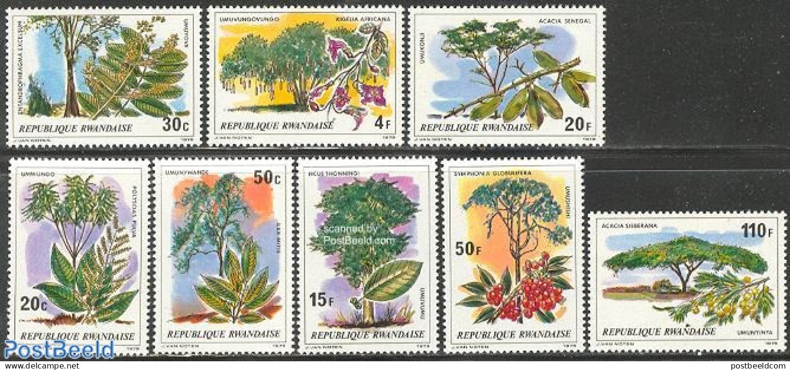 Rwanda 1979 Trees 8v, Mint NH, Nature - Trees & Forests - Rotary Club