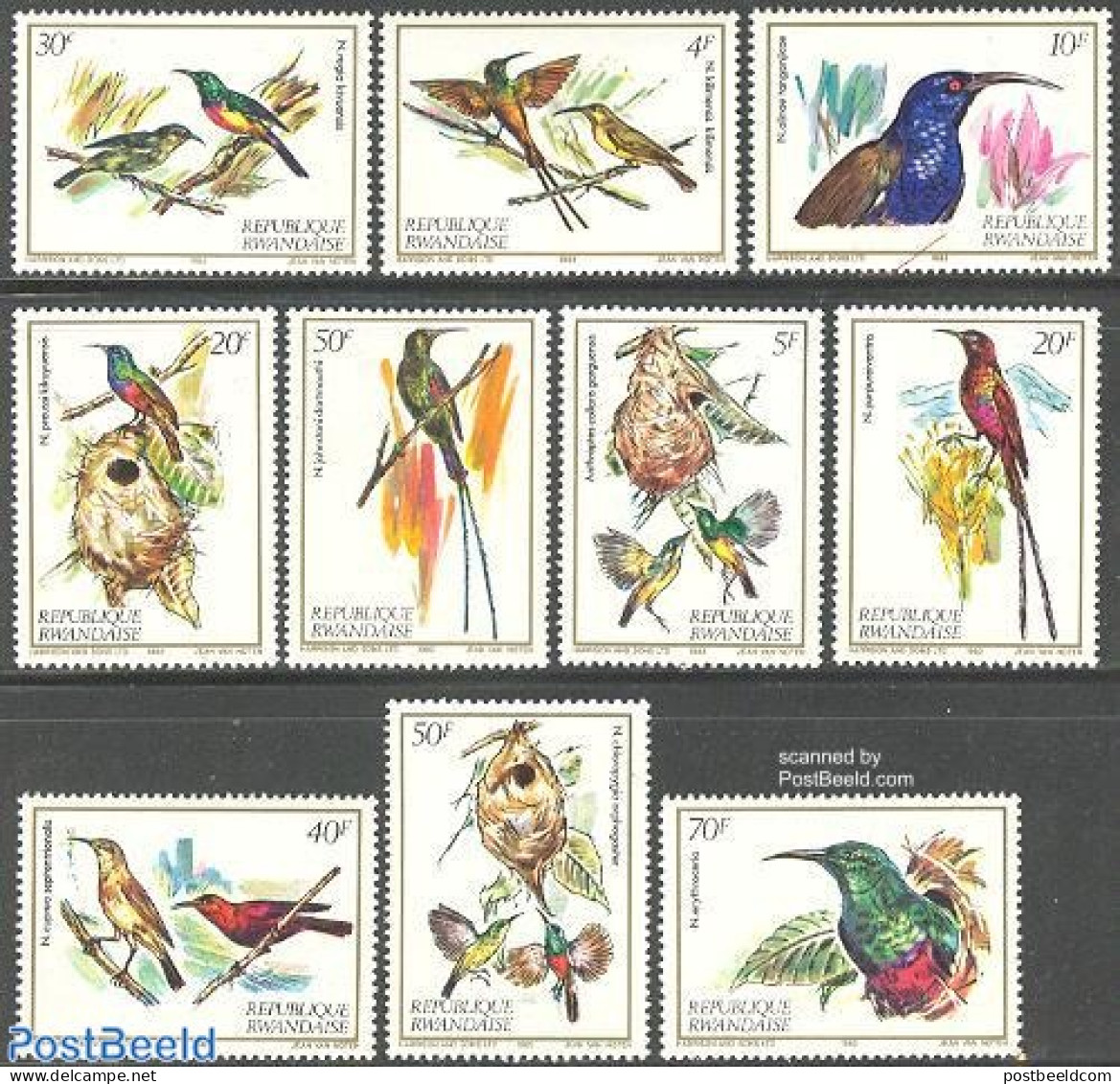 Rwanda 1983 Birds 10v, Mint NH, Nature - Birds - Andere & Zonder Classificatie