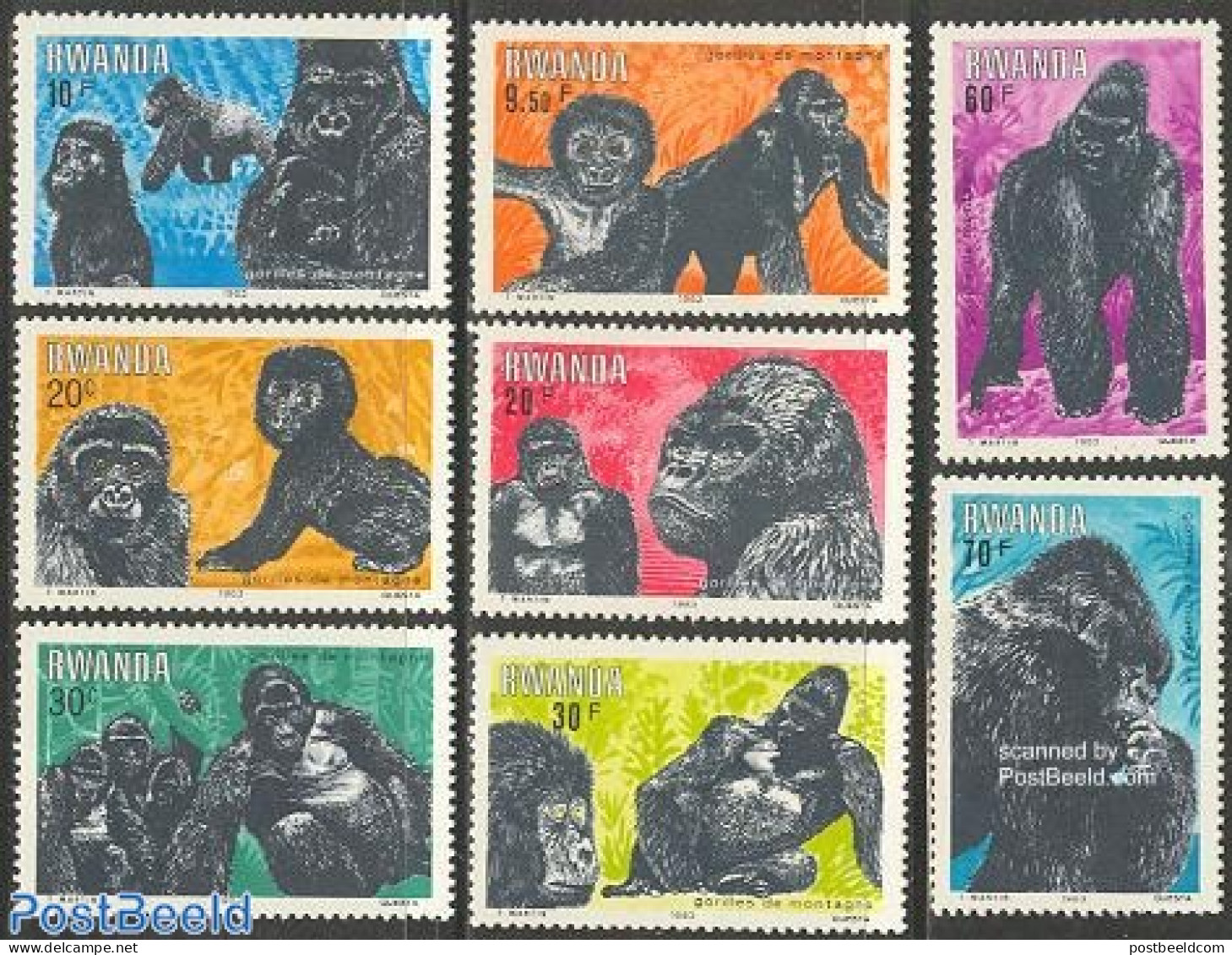 Rwanda 1983 Mountain Gorilla 8v, Mint NH, Nature - Animals (others & Mixed) - Monkeys - Autres & Non Classés