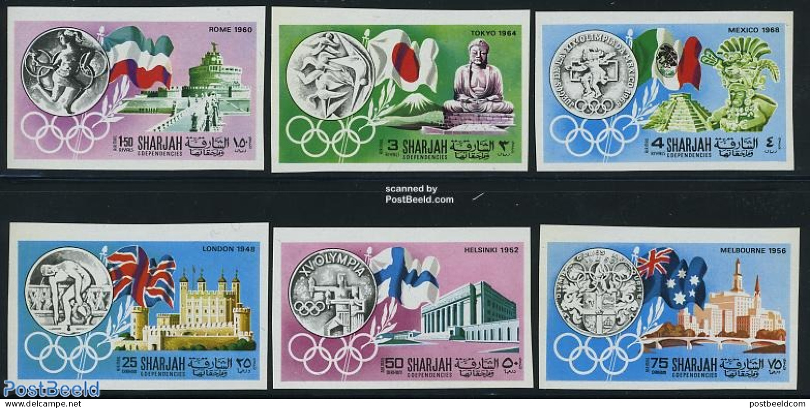 Sharjah 1968 Olympic History 6v Imperforated, Mint NH, Sport - Olympic Games - Schardscha