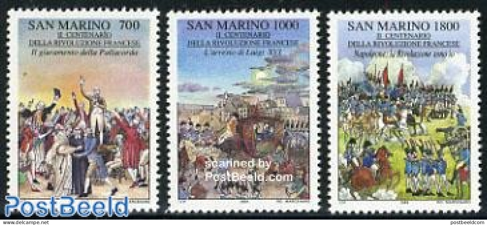 San Marino 1989 French Revolution 3v, Mint NH, Nature - Transport - Horses - Coaches - Unused Stamps