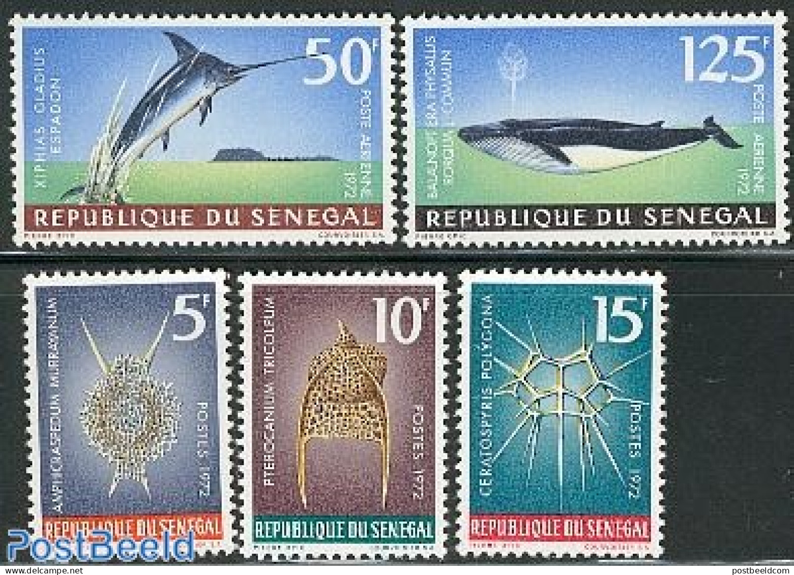 Senegal 1972 Marine Life 5v, Mint NH, Nature - Fish - Sea Mammals - Shells & Crustaceans - Peces