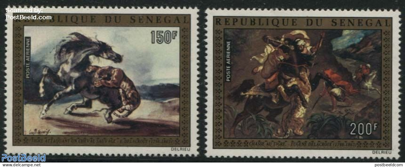 Senegal 1974 Delacroix Paintings 2v, Mint NH, Nature - Cat Family - Horses - Art - Paintings - Sénégal (1960-...)