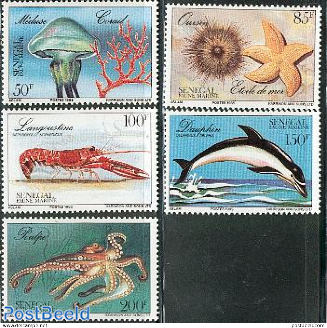 Senegal 1987 Marine Life 5v, Mint NH, Nature - Sea Mammals - Shells & Crustaceans - Crabs And Lobsters - Meereswelt
