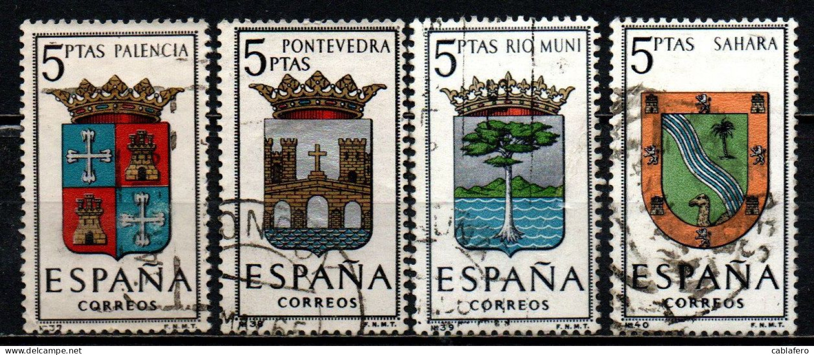 SPAGNA - 1965 - STEMMI DELLE PROVINCE SPAGNOLE: PALENCIA, PONTEVEDRA, RIO MUNI, SAHARA - USATI - Usados