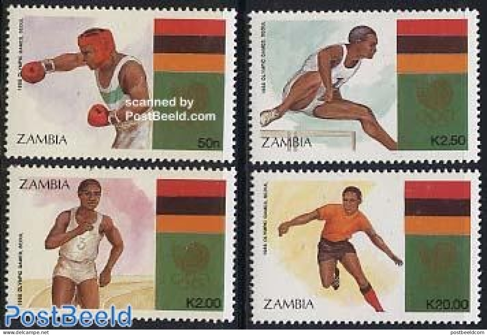 Zambia 1988 Olympic Games 4v, Mint NH, Sport - Athletics - Boxing - Olympic Games - Athletics