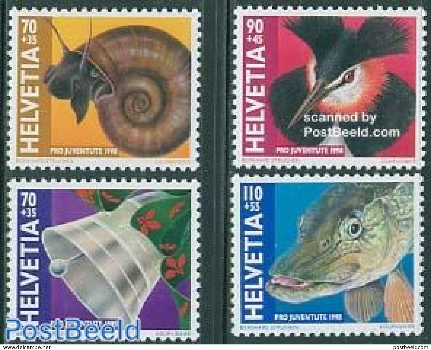 Switzerland 1998 Pro Juventute 4v, Mint NH, Nature - Religion - Birds - Fish - Shells & Crustaceans - Christmas - Nuovi