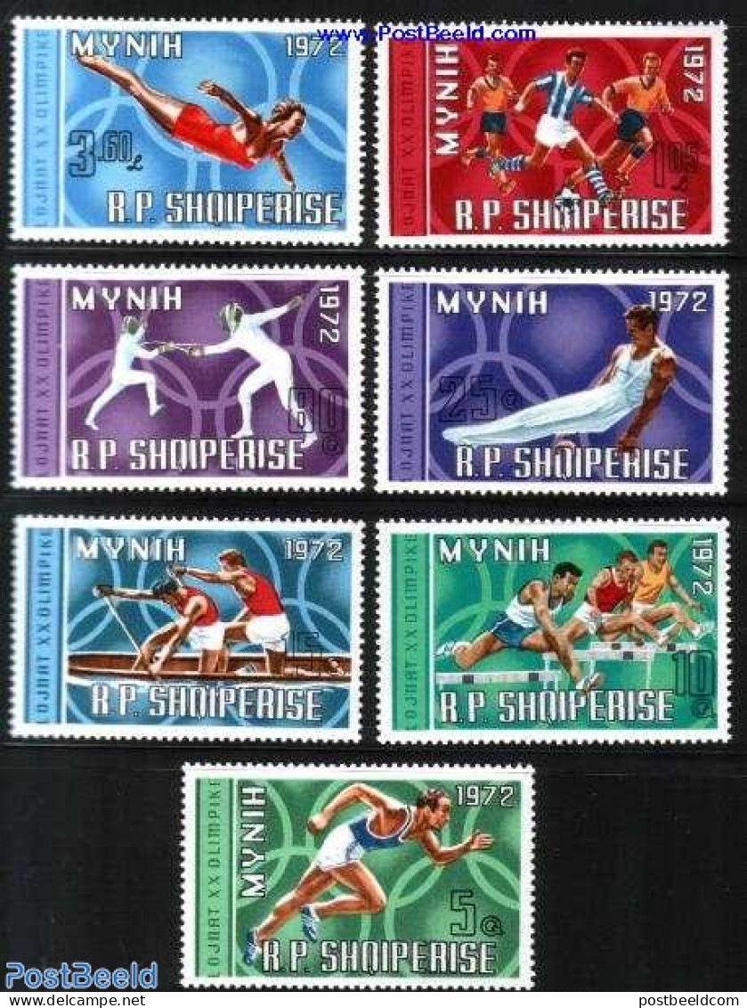 Albania 1971 Olympic Games Munich 7v, Mint NH, Sport - Athletics - Fencing - Football - Gymnastics - Kayaks & Rowing -.. - Leichtathletik