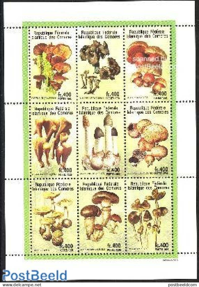Comoros 1998 Mushrooms 9v M/s, Mint NH, Nature - Mushrooms - Pilze