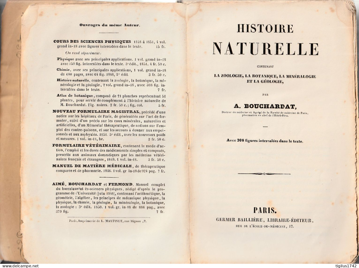 Apollinaire Bouchardat. Histoire Naturelle Contenant La Zoologie, La Botanique, La Minéralogie Et La Géologie,1844 - 1801-1900