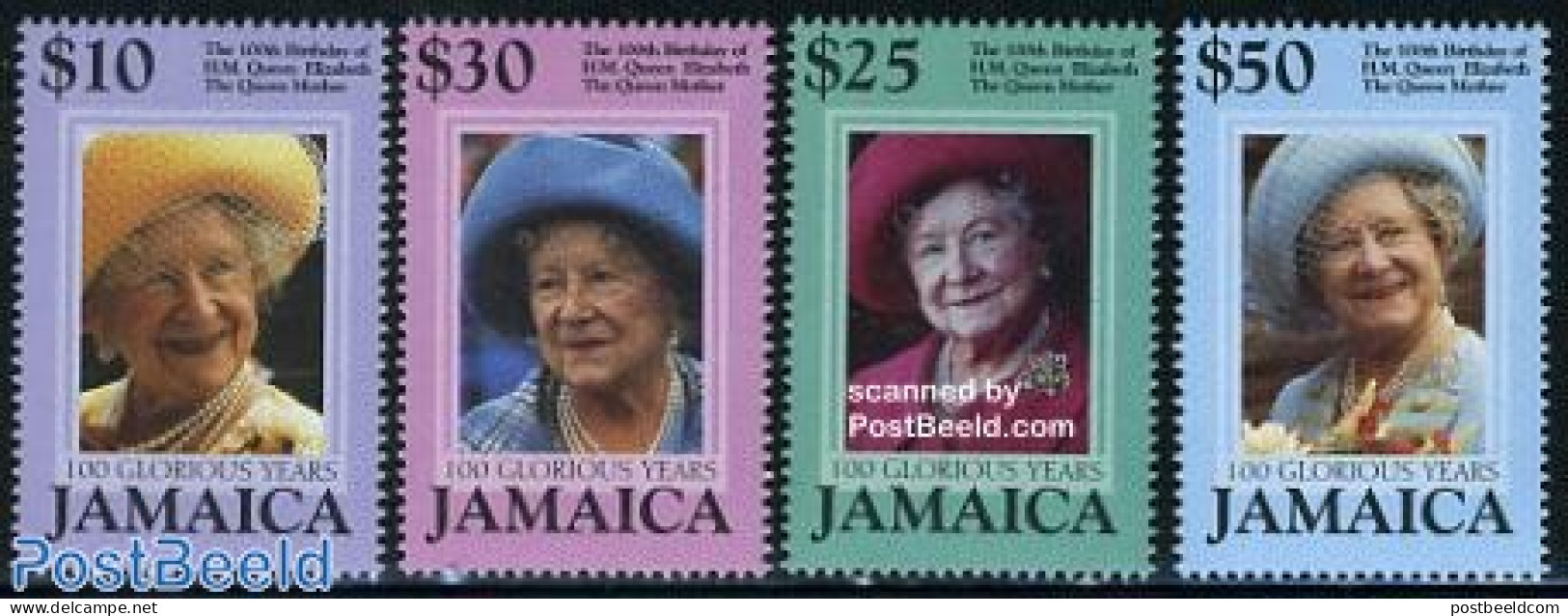 Jamaica 2000 Queen Mother 4v, Mint NH, History - Kings & Queens (Royalty) - Familles Royales